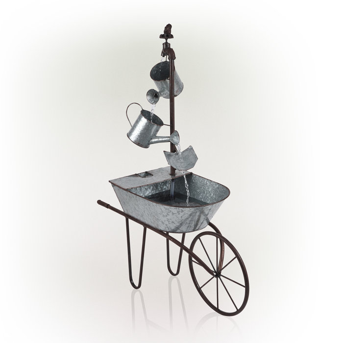 August Grove® Hucklow Metal Watering Can Wheelbarrow Fountain & Reviews